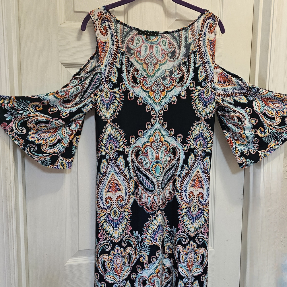 Tiana B Green and Blue Ruffled Cold Shoulder Sundress